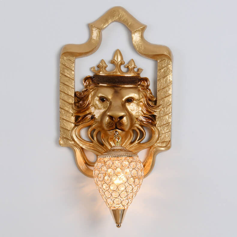 Regalia Luxe Löwenkopf Wandlampe | Vintage Laterne | Harz & Kristall | 1 Licht | Elegantes Design