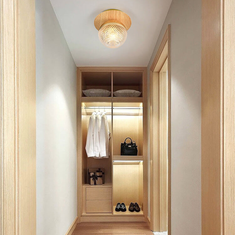 Luniro Minimalistische Deckenleuchte | Glas & Holzoptik | Semi-Flush-Mount | Japanisches Design