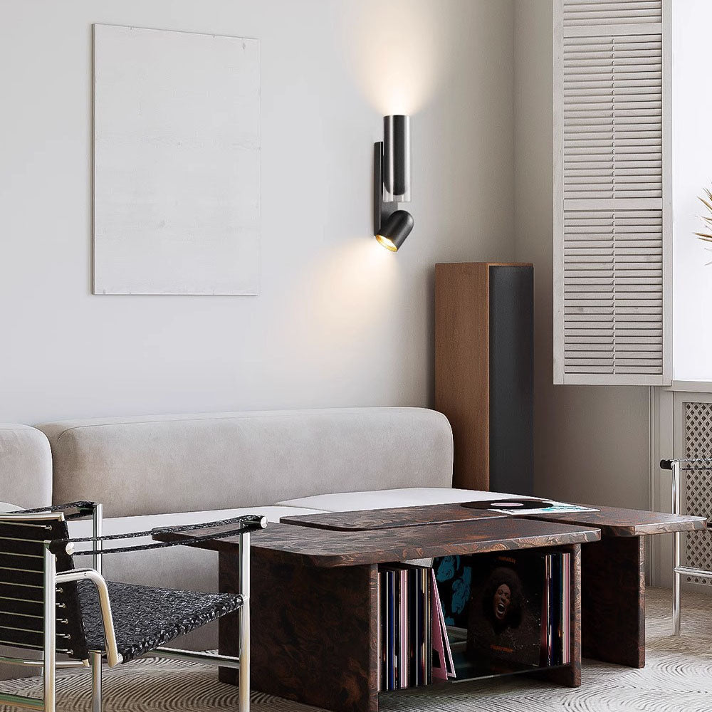 TwistLite Wandleuchte | Minimalistisches Zylinder-Design | Metall & Glas | 2-Licht | Rotierbar | Stilvolle Beleuchtung für Schlafzimmer