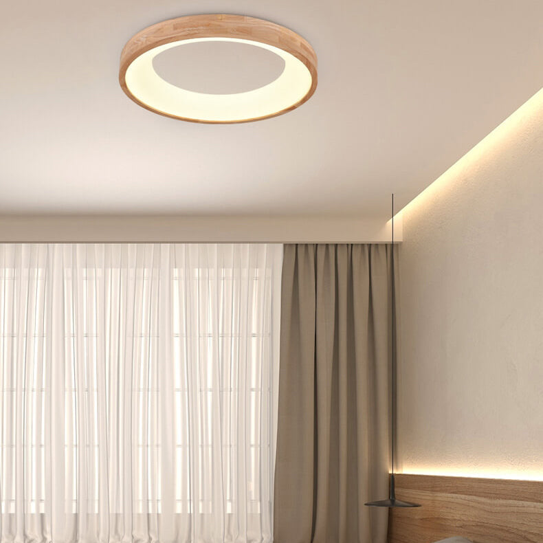ScandiAura Holz LED Deckenleuchte | Minimalistisches Runddesign | Warmes Licht | Energiesparend