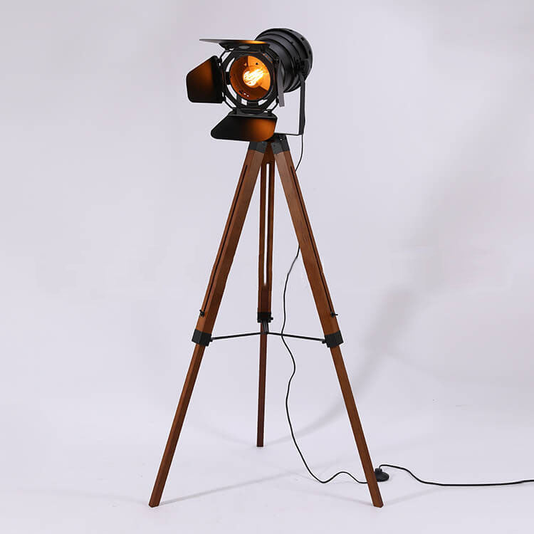 FotoBeam Vintage Stehlampe | Industrial Design | Holz-Stativ & Metall | 1-flammig