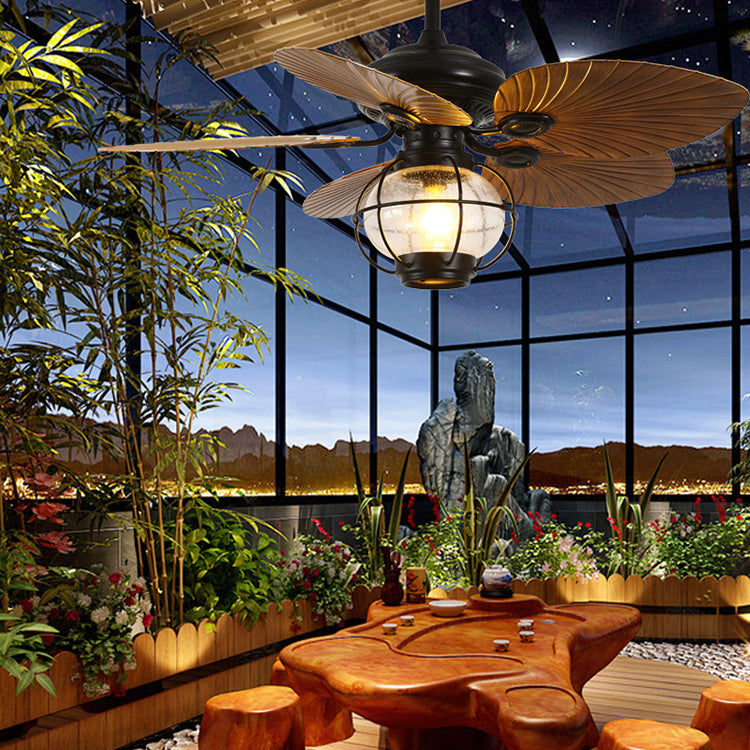 BreezeLantern Rustikale Deckenventilator-Leuchte | Bananenblatt-Design | Mit Fernbedienung | Für Terrasse & Garten