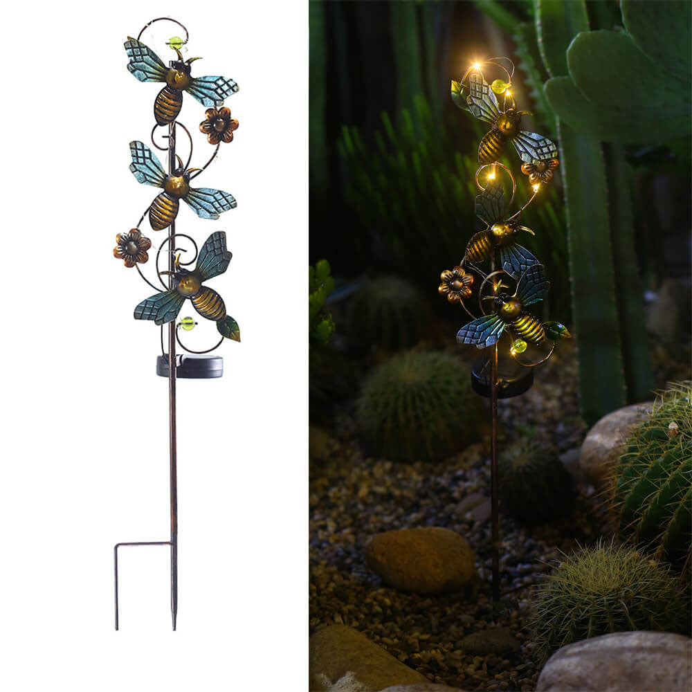 GardenGlow Solar Gartenleuchte | Metall-Design | Schmetterling, Libelle, Kolibri | Landschaftsbeleuchtung