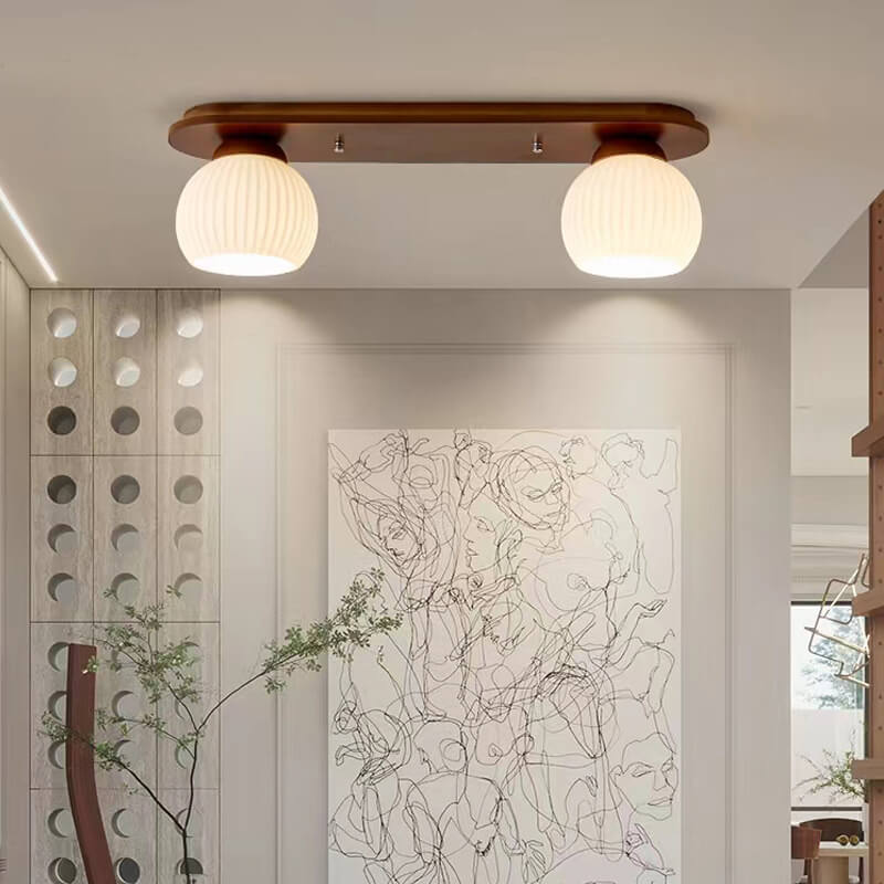 Zeniro Japanischer Stil Deckenleuchte | Gestreiftes Glas & Holz | Flush Mount | Minimalistisches Design