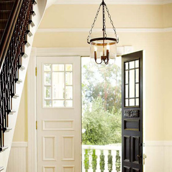 RusticaLume Kronleuchter | Runde Glaslaterne | Rustikales Design | 3-flammig | Wohnzimmer-Beleuchtung