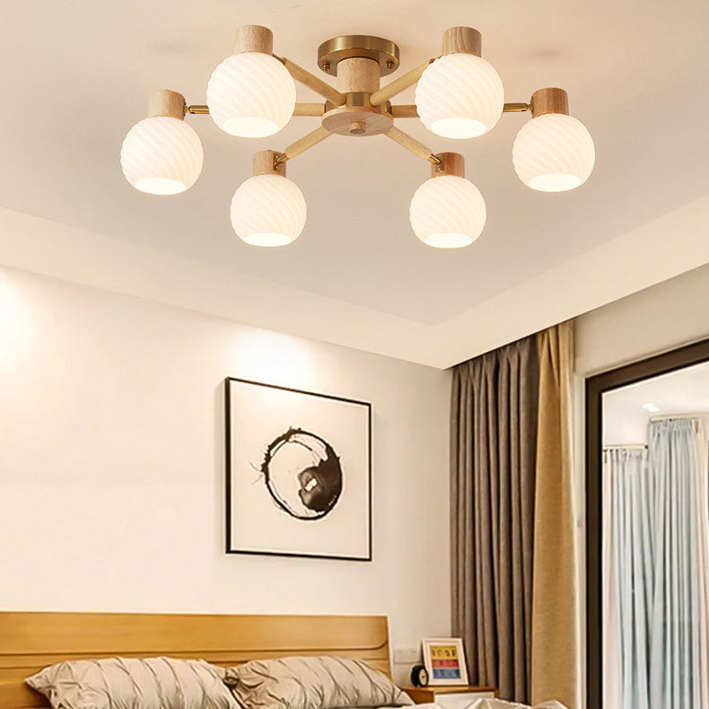 TranquiLight Wabi-Sabi Deckenleuchte | Minimalistisches Design | Holz & Glas | 3/6/8-Licht Lampe