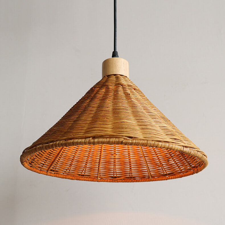 RattaLuxe Pendelleuchte | Vintage Wabi-Sabi Design | Rattan-Kegelschirm | 1-Licht