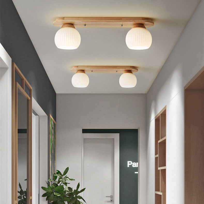 Zeniro Japanischer Stil Deckenleuchte | Gestreiftes Glas & Holz | Flush Mount | Minimalistisches Design