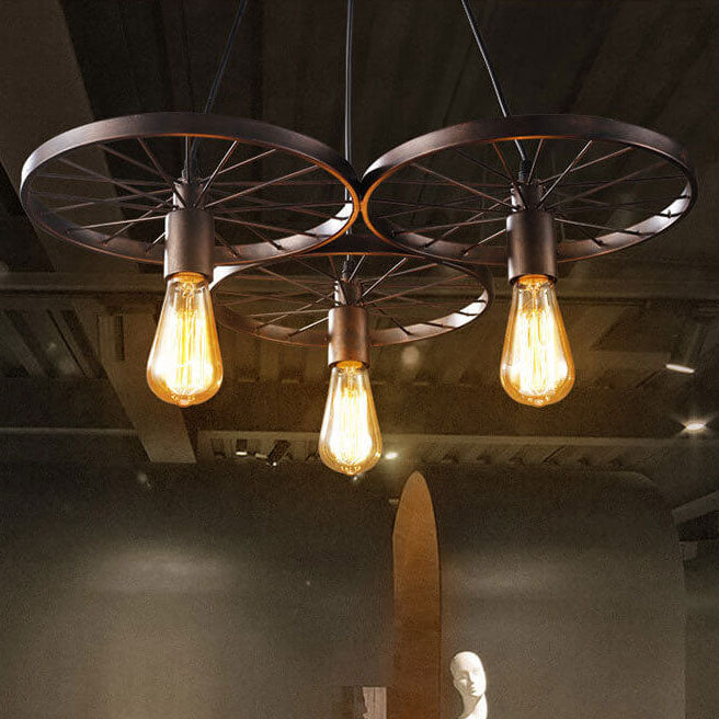Rustiron Kronleuchter | Industrielles Design mit Eisenrädern | 1/3/6-flammig | Loft- und Wohnraum-Beleuchtung