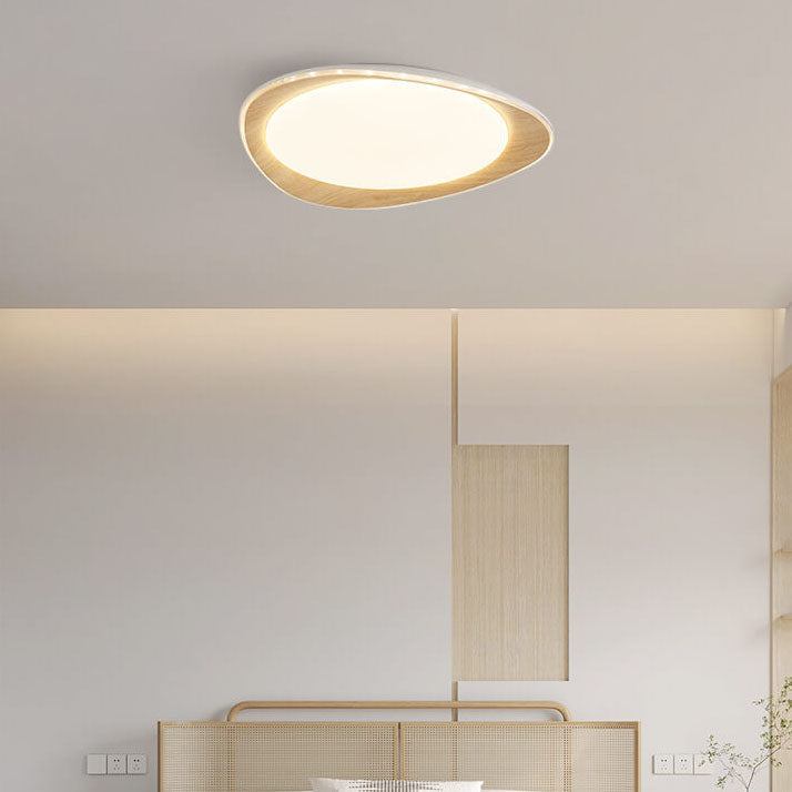 PebbleLuxe Minimalistische LED Deckenleuchte | Holzoptik | Flaches Design | Dimmbare Beleuchtung