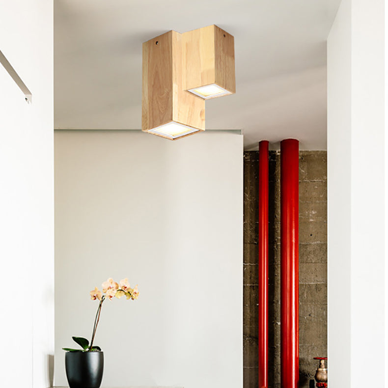 LumaKube Nordic Design LED Deckenleuchte | Holzoptik | Flush Mount | Warmweiß oder Kaltweiß | Stilvolle Beleuchtung für Zuhause