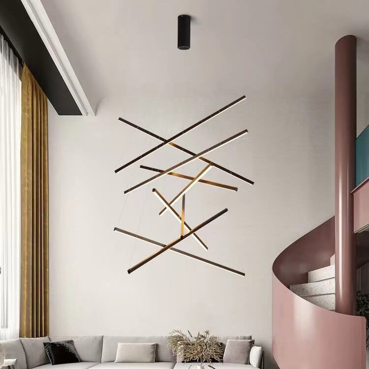 GeoLuma Nordic LED Kronleuchter | Geometrisches Linien-Design aus Eisen & Aluminium | 3-9 Flammen | Modern & Energieeffizient