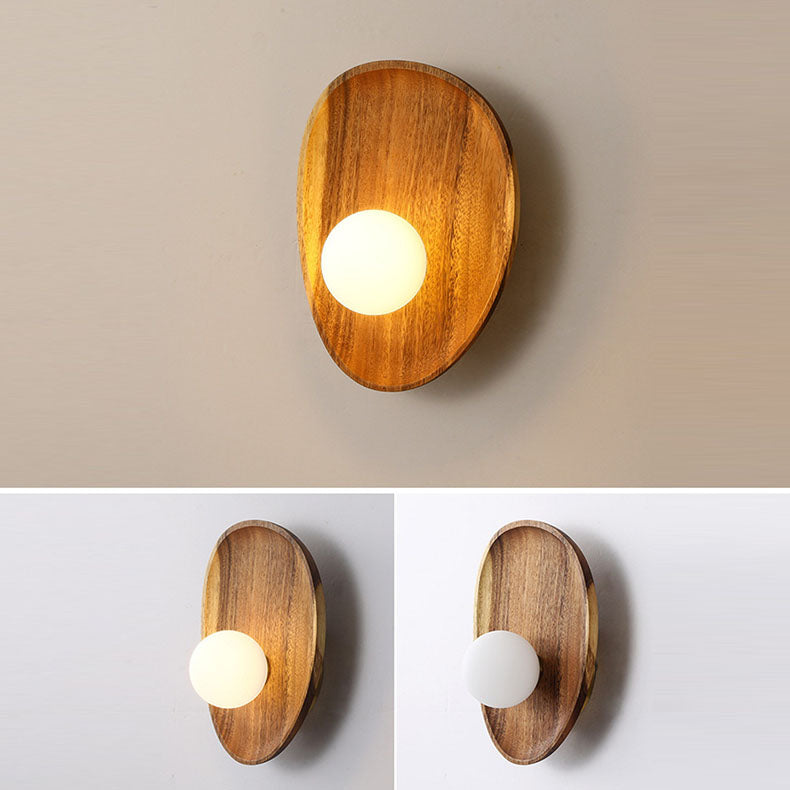 AuroraCraft Japanische LED-Wandleuchte mit Holz & Glas | Irreguläres Oval | Warmes Licht für Schlafzimmer & Wohnzimmer