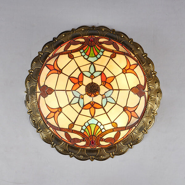 Tiffanara Runde LED Deckenleuchte | Buntglasdesign | Vintage-Stil | Warmes & Weißes Licht