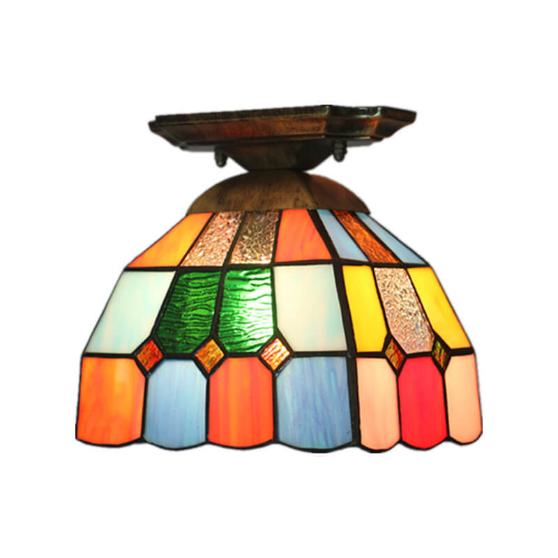 DomeLight Tiffany Deckenleuchte | Buntglas-Kuppel | Semi-Flush Mount | Vintage-Stil | LED Beleuchtung
