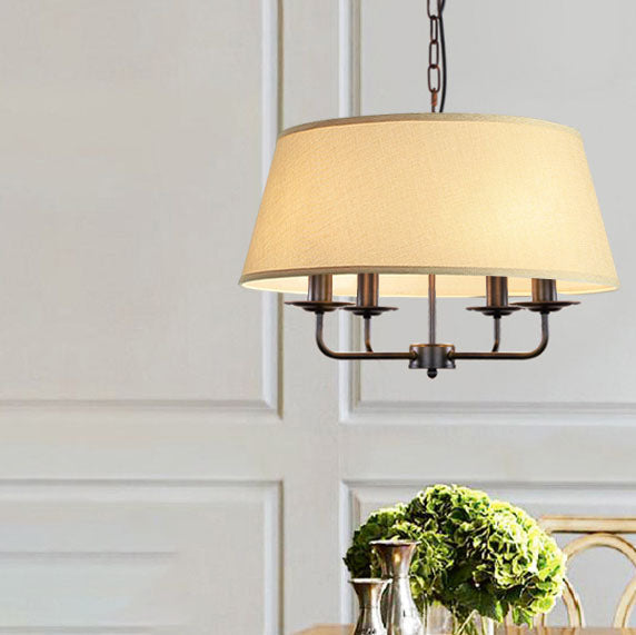 AetherGlow Vintage Design Pendelleuchte | 4-Licht | Klassisches Eisen & Stoff | Für Esszimmer & Wohnzimmer