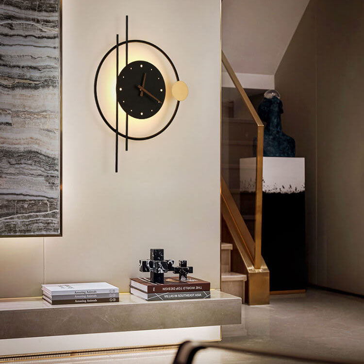 ChronoLume LED Wandleuchte | Modernes Nordic Design | Kreative Uhr & Licht Kombination | Wandlampe in Schwarz & Gold