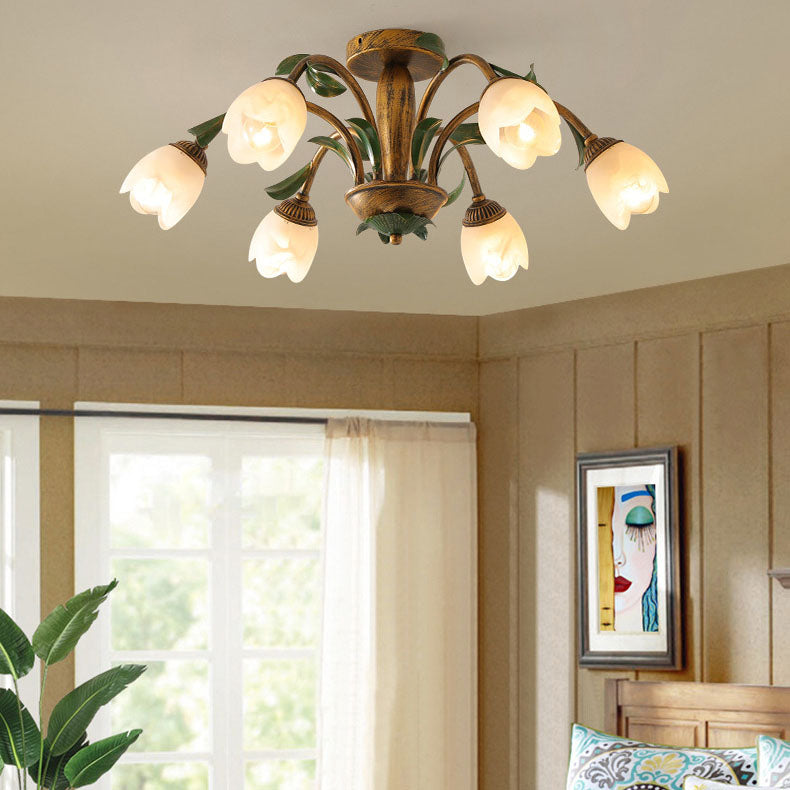 LuminBloss Rustikale Deckenleuchte | Blumen-Design aus Eisen & Glas | 6/8/10 Flammen | Für Wohnzimmer & Essbereich