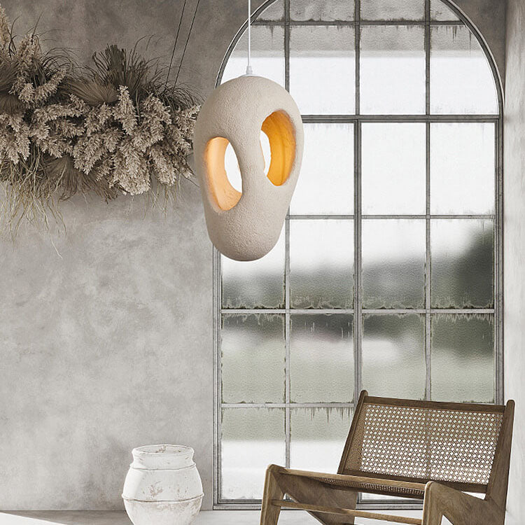 Resinoid Wabi-Sabi Pendelleuchte | Geometrisches Kreisdesign | Japanischer Stil | Einzigartige Beleuchtung