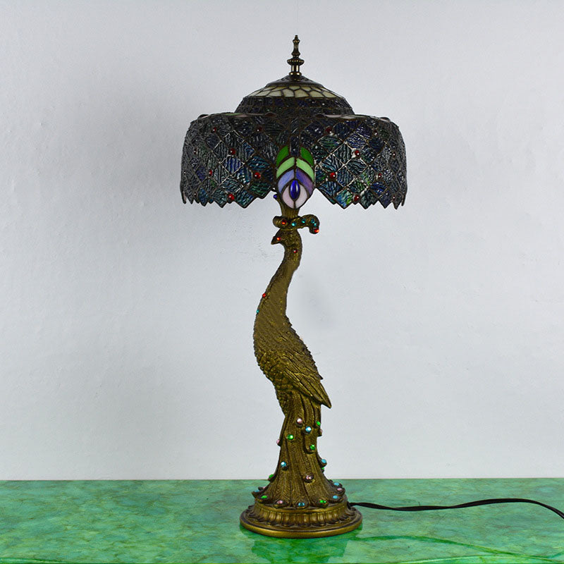 GemGlide Tiffany Tischlampe | Vintage Pfau Design | Glas & Harz | 1-flammig