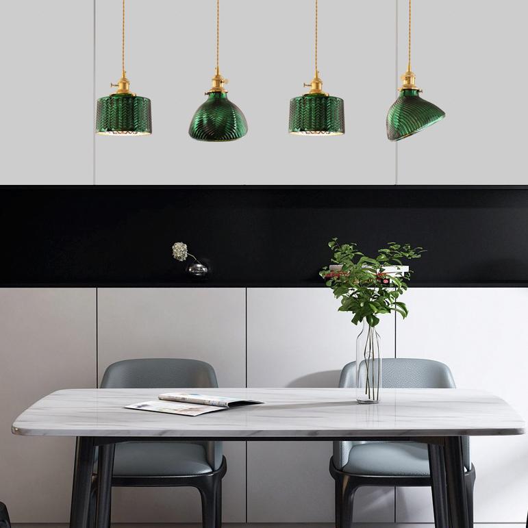 VerdiGlow Nordic Vintage Kronleuchter | Messing & Grünes Glas | 1/2/3-Licht Hängelampe | Elegantes Design