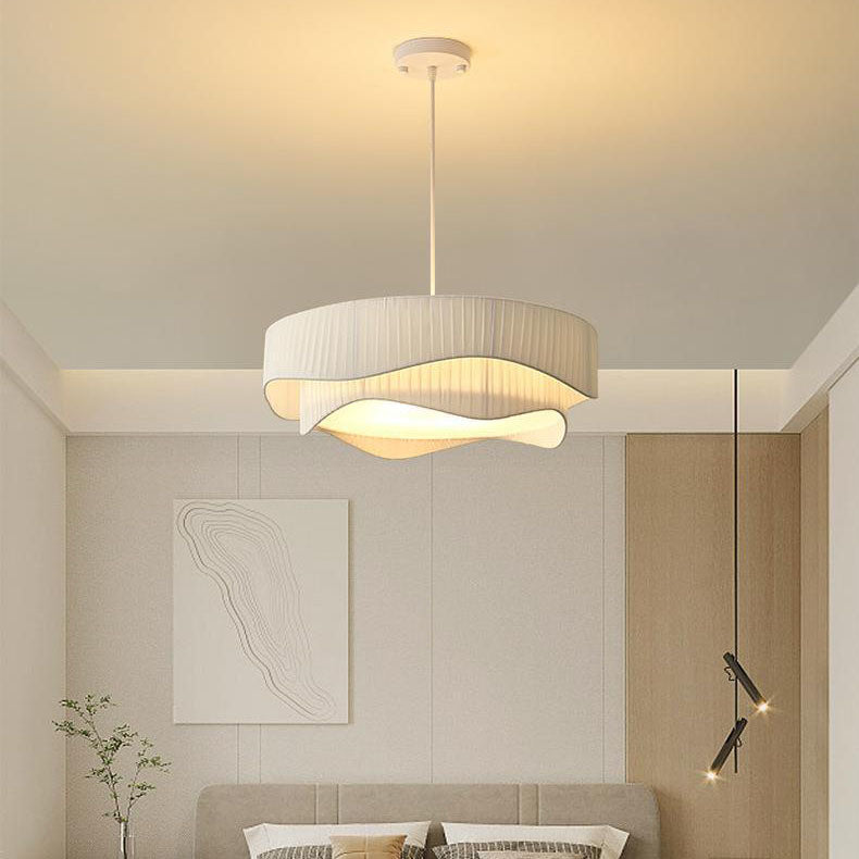 AetherLume Pendelleuchte im skandinavischen Stil | Runder Schirm aus Eisen, Acryl & Stoff | 4/5 Lichter | Für Wohnzimmer