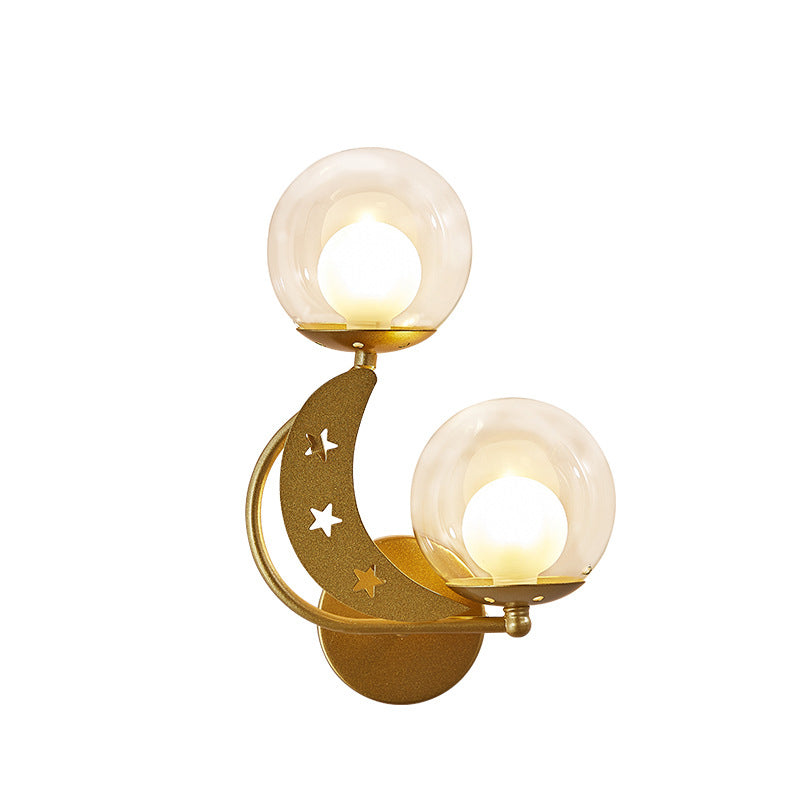 Asterovia DuoGlow Wandleuchte | Nordisches Design | Glas-Kugelschirme | 2-flammig | Mond- & Sternenmotiv