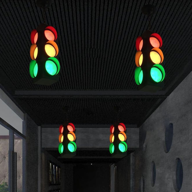 LumoStop Retro Pendelleuchte | Ampel-Design | Eisen & Glas | LED Beleuchtung