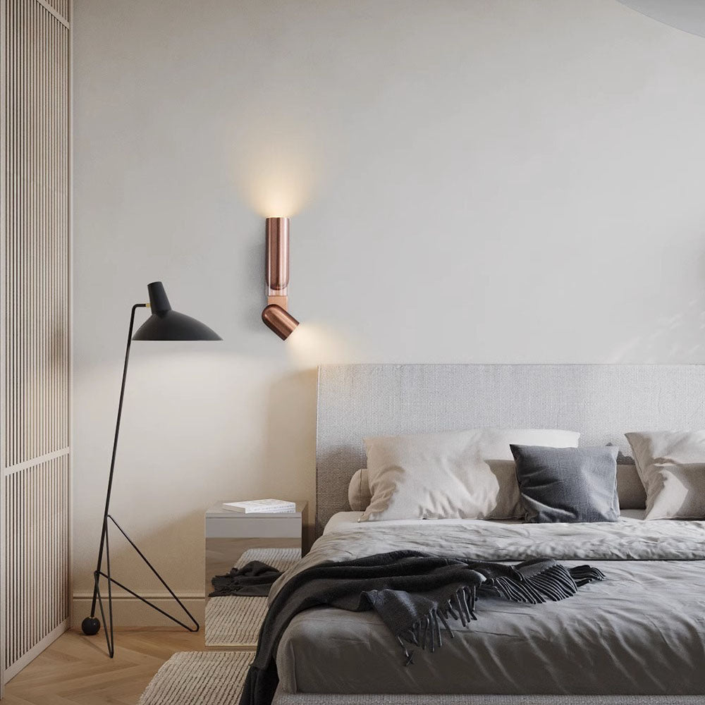 TwistLite Wandleuchte | Minimalistisches Zylinder-Design | Metall & Glas | 2-Licht | Rotierbar | Stilvolle Beleuchtung für Schlafzimmer