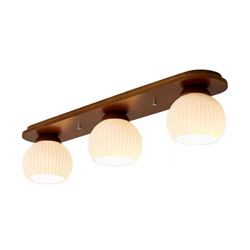 Zeniro Japanischer Stil Deckenleuchte | Gestreiftes Glas & Holz | Flush Mount | Minimalistisches Design