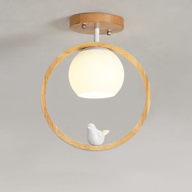 NaturaBird Minimalistische Japanische LED Deckenleuchte | Holzdesign | Runde Semi-Flush Beleuchtung | Elegantes Wohnambiente