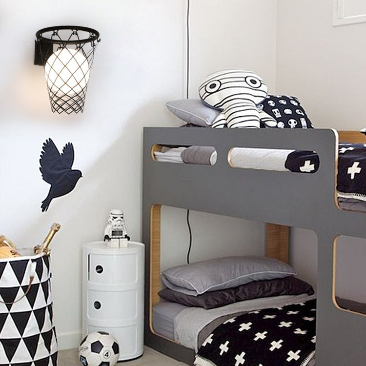 Slamora Kinder Wandleuchte | Basketballkorb Design | Glas & Metall | Art Déco Stil | Schlafzimmerlicht