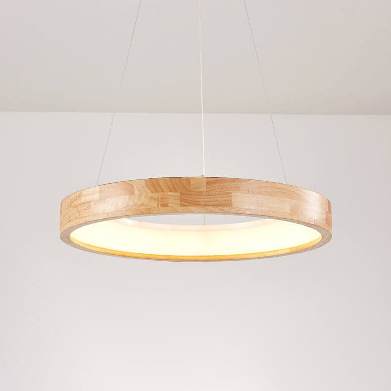 ZenCircle Japanischer LED Kronleuchter | Minimalistisches Design | Holzring | Dimmbar