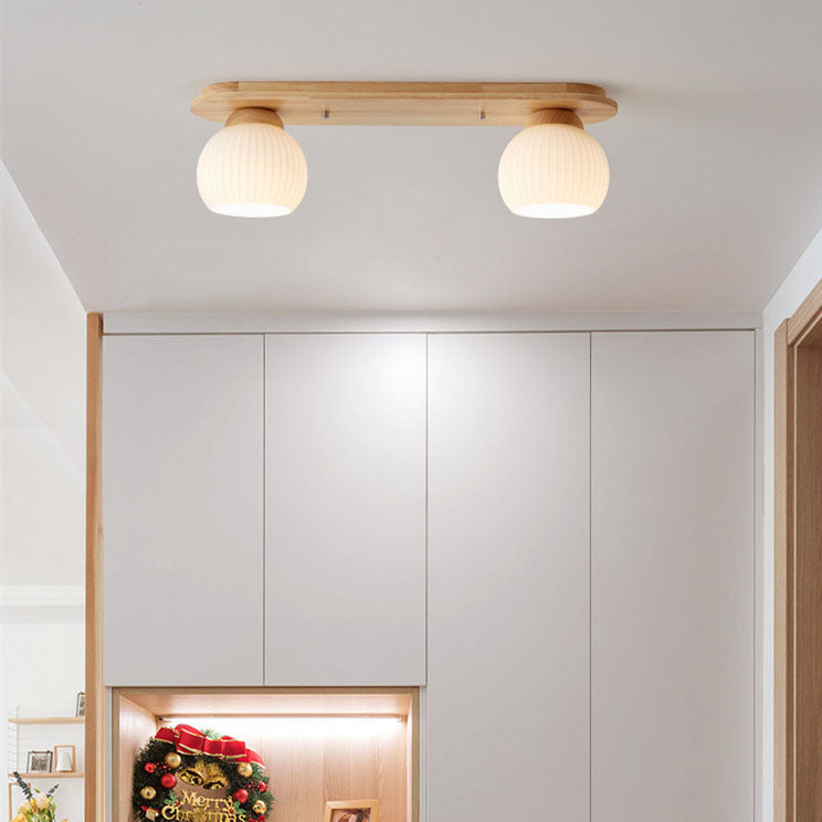 Zeniro Japanischer Stil Deckenleuchte | Gestreiftes Glas & Holz | Flush Mount | Minimalistisches Design