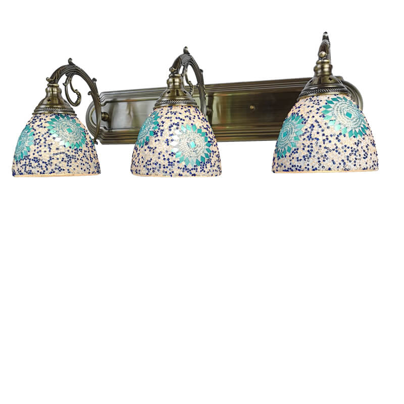 MediterraGlow Tiffany Glas 3-Licht Wandlampe | Mediterranes Design | Badezimmer Vanity Spiegelbeleuchtung | Vintage Stil