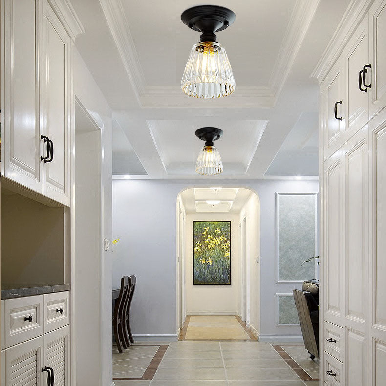 AuroraBloom Nordic Vintage LED-Deckenleuchte | Glasblumen-Design | Rund | Geometrisches Muster | Halbeinbau