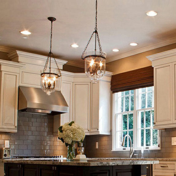 RusticaLume Kronleuchter | Runde Glaslaterne | Rustikales Design | 3-flammig | Wohnzimmer-Beleuchtung