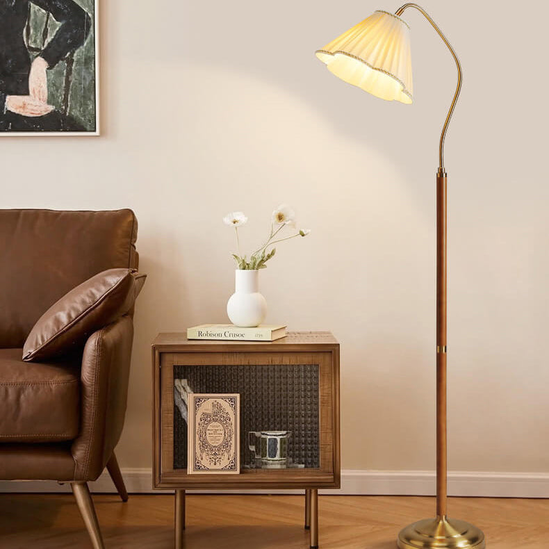 Shinrai Japanische Vintage Stehlampe | Massivholz & Eisen | Stoffschirm | 1-flammig | Dekorative Beleuchtung