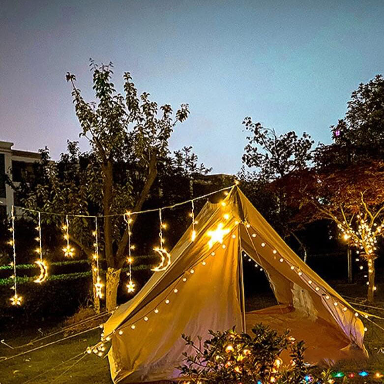 StarLuma SolarCurtain Lichterkette | LED Mond- & Sternendekor | Outdoor Weihnachtsbeleuchtung | Warmweiß oder Farbig