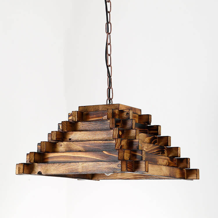TimberTriad Pendelleuchte | Vintage Holzdesign | Dreieckige Hängelampe | Einfache Lichtquelle | Rustikal & Modern