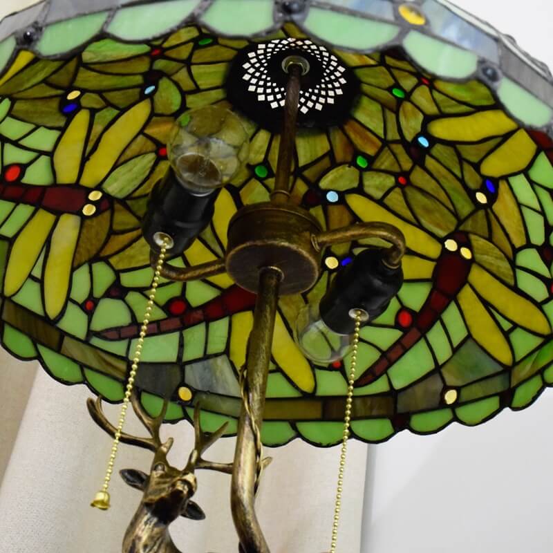 LustraVine Tiffany Tischlampe | Vintage Stil | Buntglas Libelle | 2-Licht Dekoleuchte