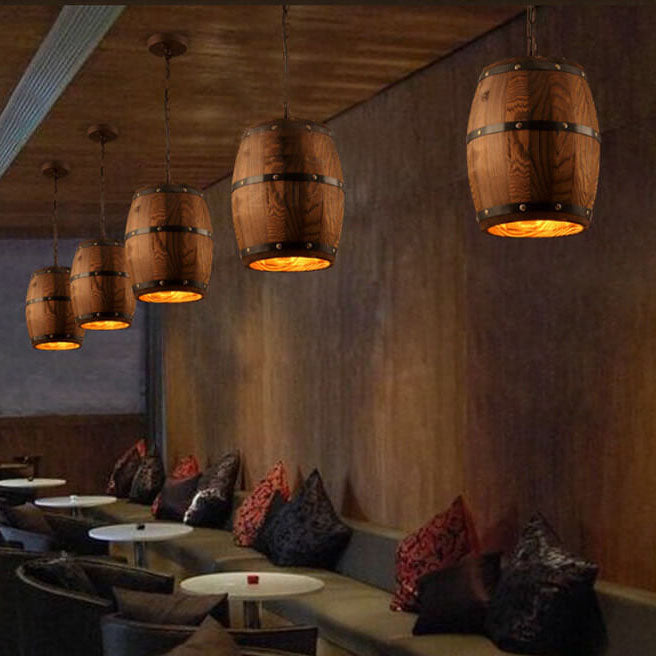 BarrelGlow Vintage Pendelleuchte | Holz-Weinfass-Design | 1-flammig | Rustikale Beleuchtung