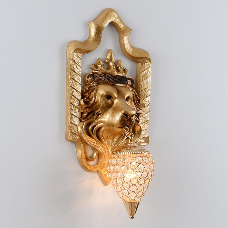Regalia Luxe Löwenkopf Wandlampe | Vintage Laterne | Harz & Kristall | 1 Licht | Elegantes Design