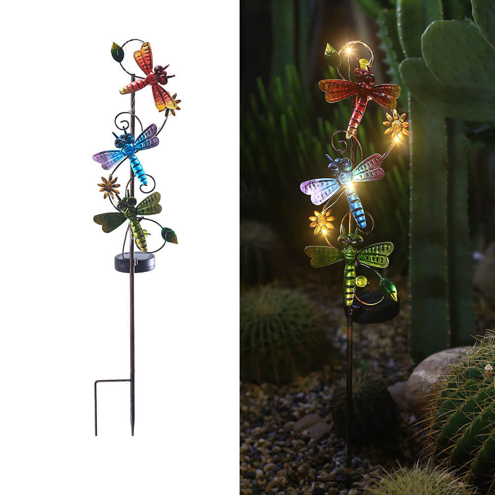 GardenGlow Solar Gartenleuchte | Metall-Design | Schmetterling, Libelle, Kolibri | Landschaftsbeleuchtung