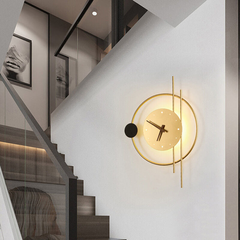 ChronoLume LED Wandleuchte | Modernes Nordic Design | Kreative Uhr & Licht Kombination | Wandlampe in Schwarz & Gold