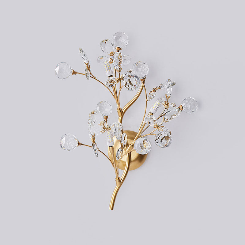 LumoGlo Art Deco Kristall Wandlampe | Luxus 3-Licht Blumen-Ast Design | Elegante Wandbeleuchtung für Wohnzimmer | Dekorative Wandleuchte aus Eisen