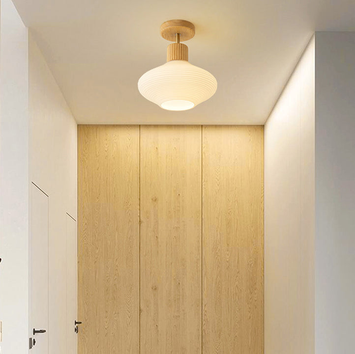 GlowLoom Nordic Oval Deckenleuchte | Holzstreifen Glasdesign | Halbrunde LED Lampe | Moderne Beleuchtung