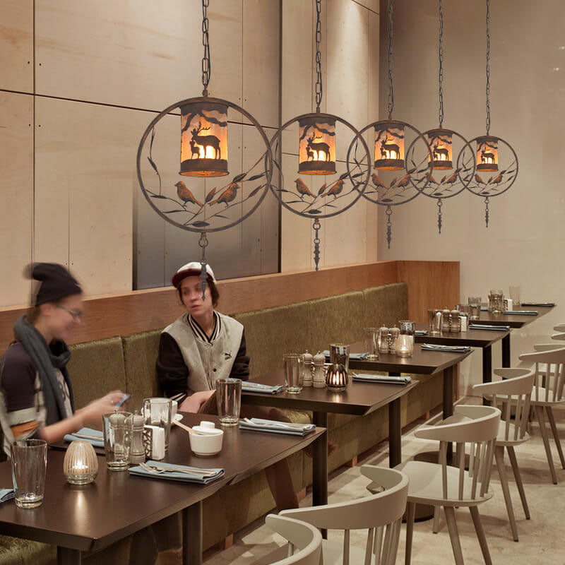 Animar Vintage Pendelleuchte | Runde Trapezform | Tier-Design | 1-flammig | Wohnzimmer-Beleuchtung