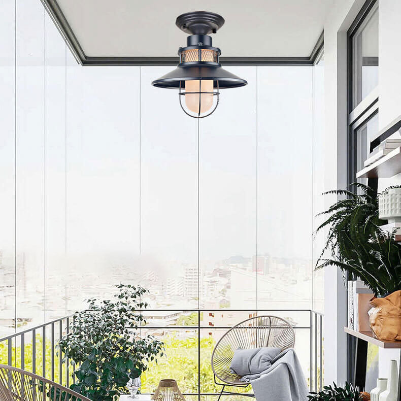 AquaGleam Außen Deckenleuchte | Wasserdicht | Frostglas & Eisen | Semi-Aufbau-Montage