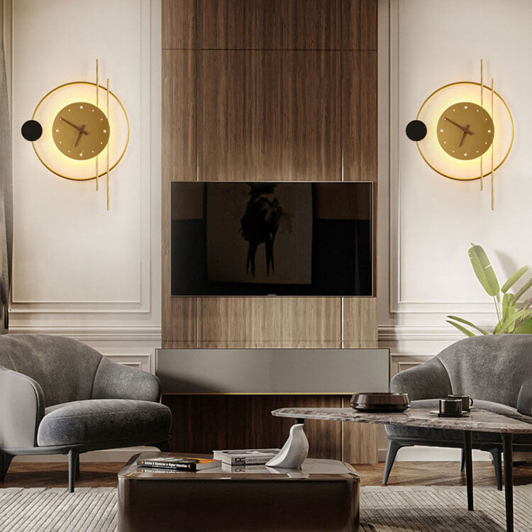 ChronoLume LED Wandleuchte | Modernes Nordic Design | Kreative Uhr & Licht Kombination | Wandlampe in Schwarz & Gold